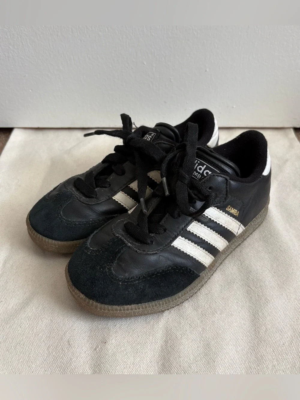 adidas Samba Unisex Kids Leather Lace Up Sneakers Black White US 12K EU 30